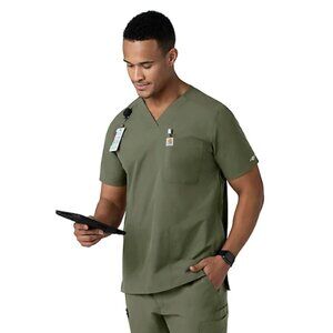 Carthartt Men's Force Cross-Flex V-Neck Scrub Top Olive Green Size 3XL